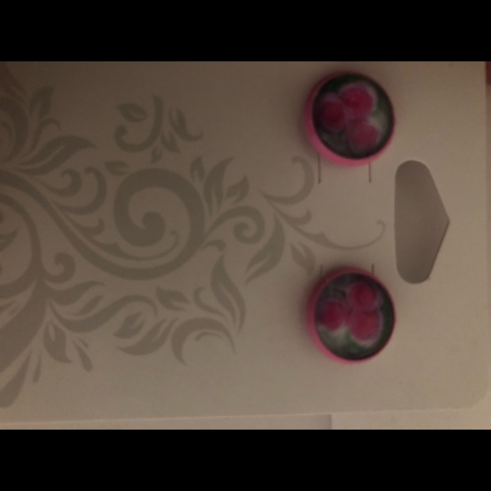 Pink floral studs